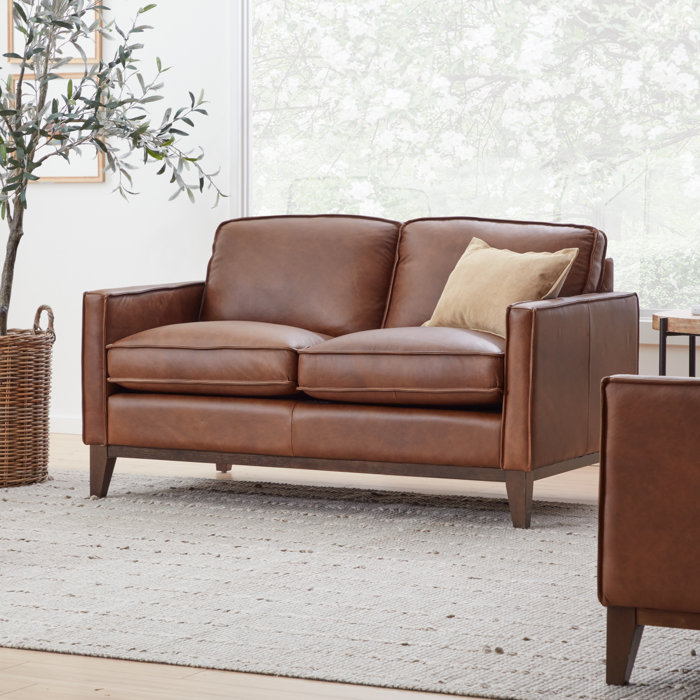 Joss and Main Cascades 59" Genuine Leather Square Arm Loveseat