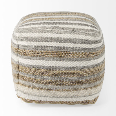 Winchester 0H White/Taupe/Gray Striped Hemp And Cotton Pouf by Joss and Main