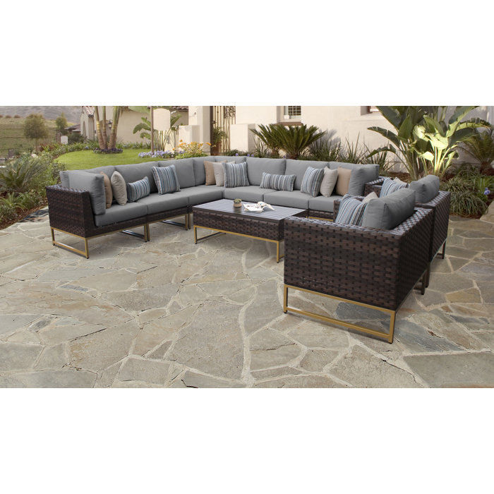 Joss and Main Nauvoo 10 Piece Rattan Sectional Seating Group with Cushions