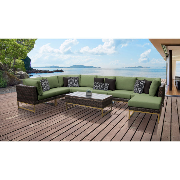 Joss and Main 9 Piece Rattan Sectional Seating Group with Cushion
