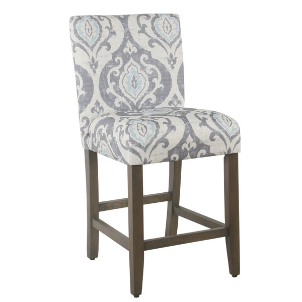 HomePop Parsons Classic Upholstered High Back Curved Top Barstool 24-inch Grey Stripe