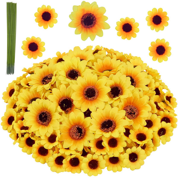 24pcs Artificial Flower Silk Sunflower Head Decoration Wedding Holding Flower
