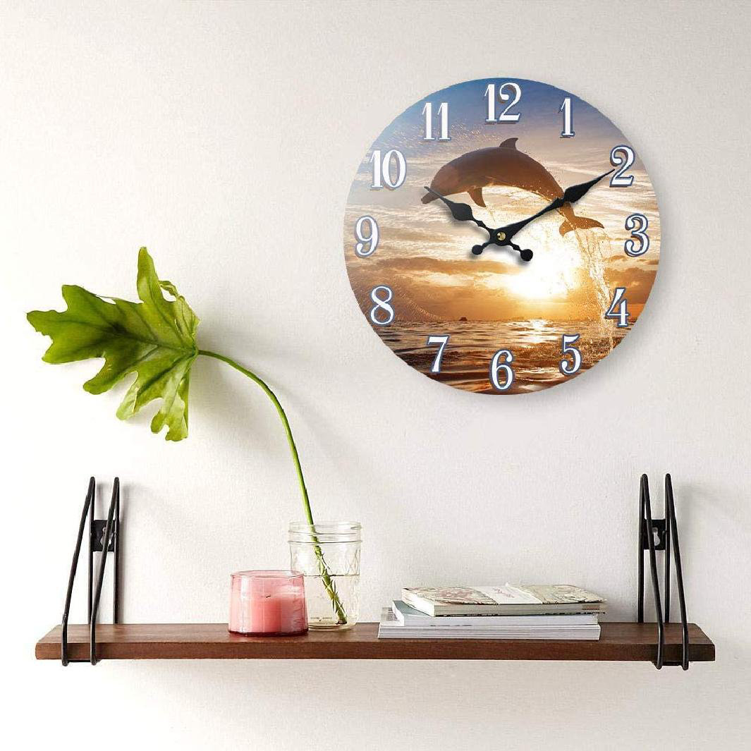 13 Glass Dolphin Sunset Clock 