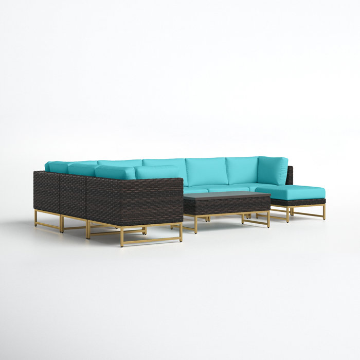 Joss and Main 9 Piece Rattan Sectional Seating Group with Cushion