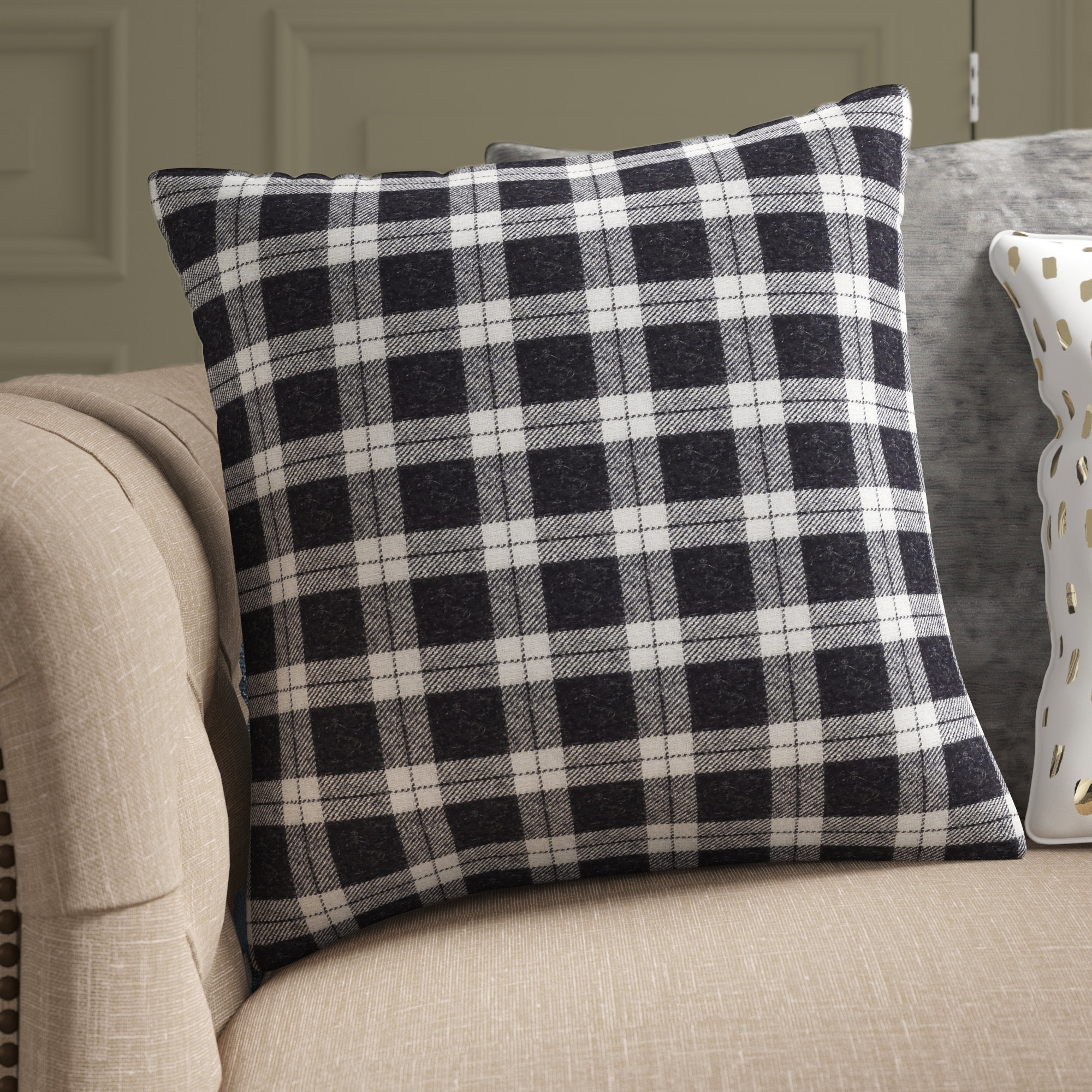 grey check pillows