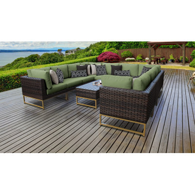 11 Piece Rattan Sectional Seating Group with Cushions by Joss and Main