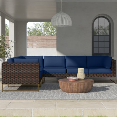 124" Wide Wicker Patio Sectional with Cushions by Joss and Main