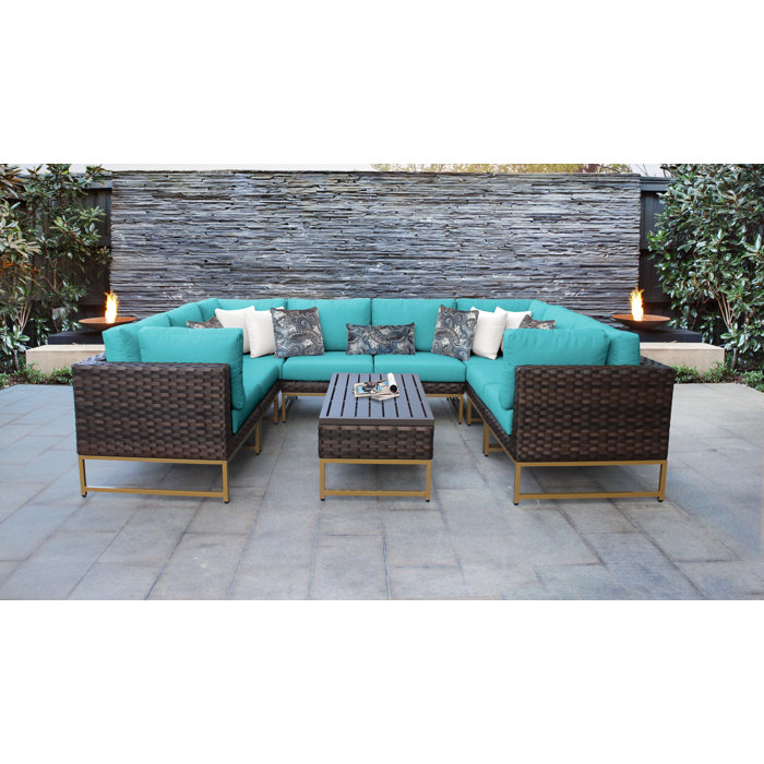 Joss and Main 9 Piece Rattan Sectional Seating Group with Cushions
