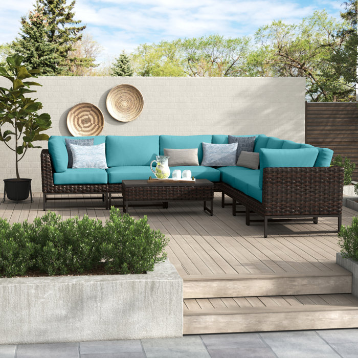 Joss and Main Nauvoo 8 Piece Rattan Sectional Seating Group with Cushions