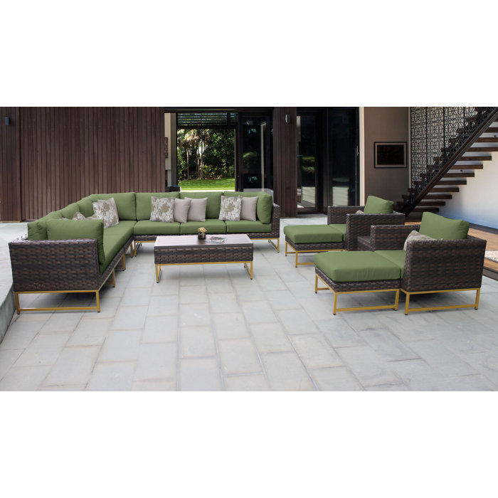 Joss and Main 13 Piece Rattan Sectional Seating Group with Cushions