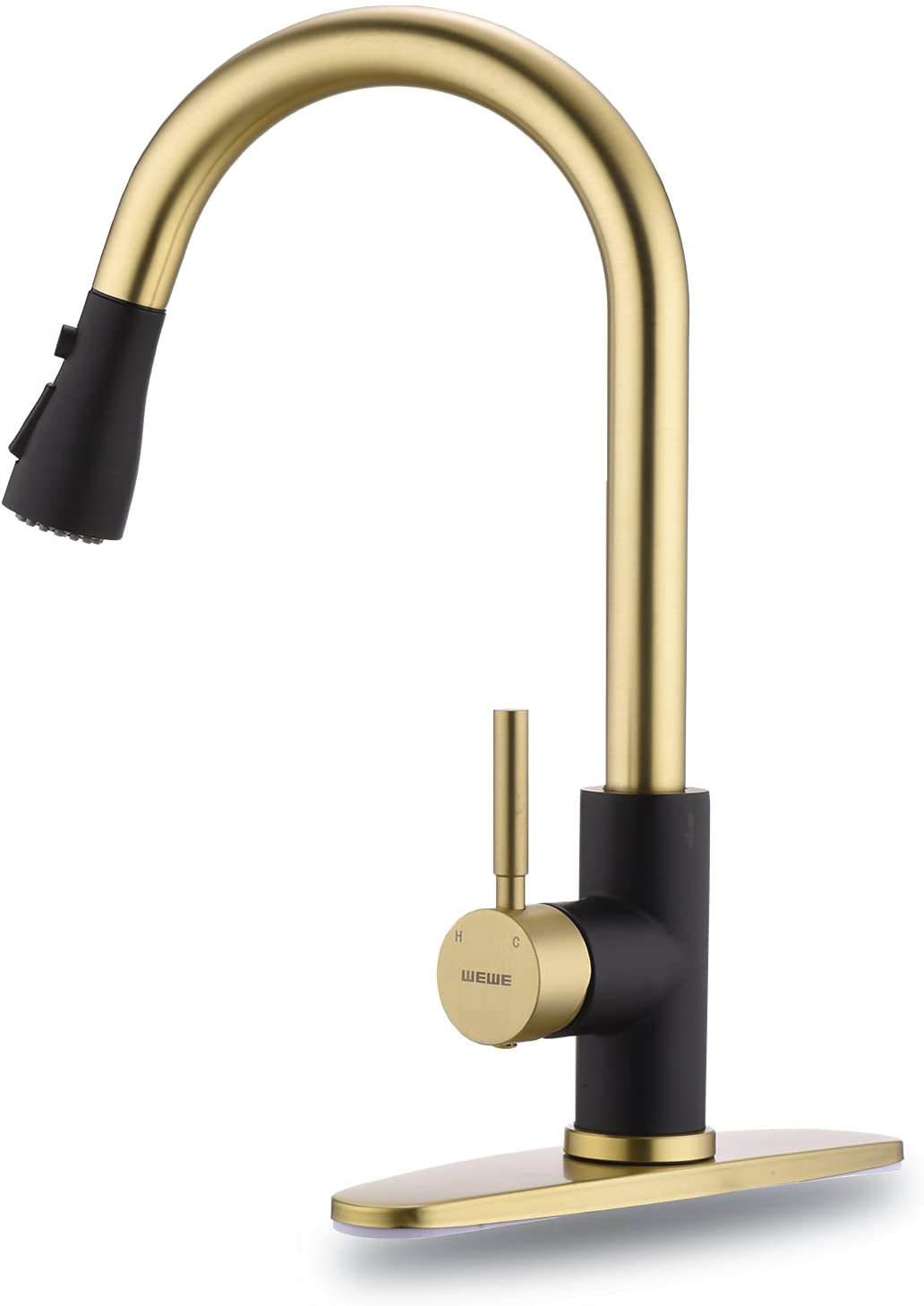 Brushed Gold Kitchen Faucet With Pull Down Sprayer, Single Handle Gold Kitchen Sink Faucet Stainless Steel Brass Copper Commercial RV 1 Or 3 Hole, ...