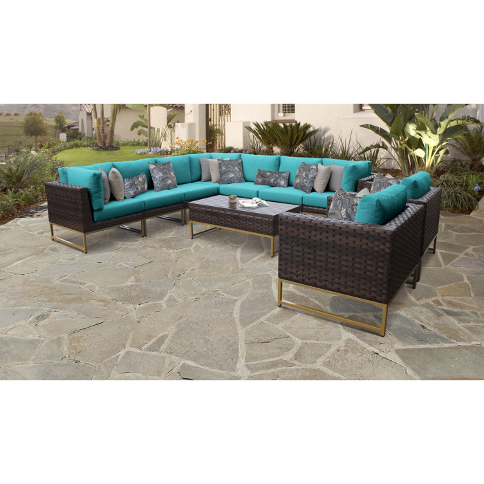 Joss and Main Nauvoo 10 Piece Rattan Sectional Seating Group with Cushions