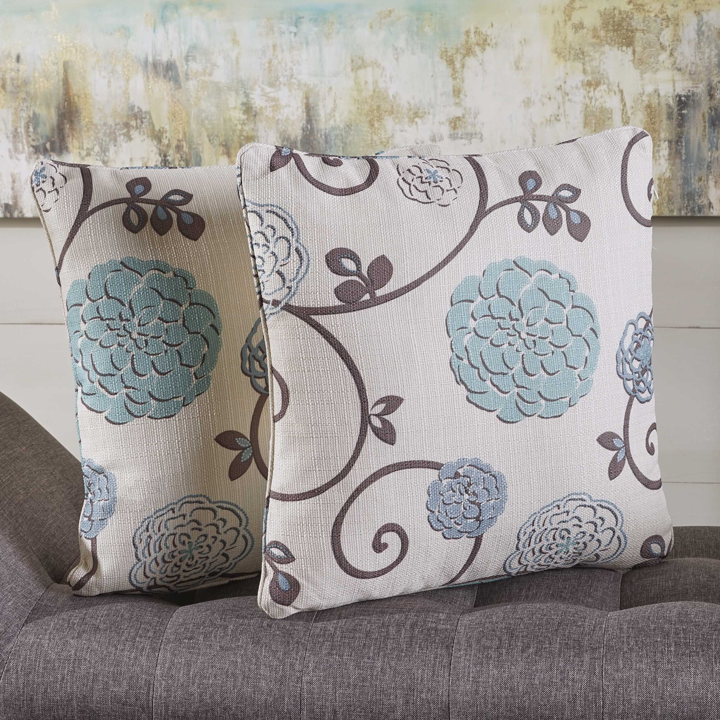 blue floral throw pillows