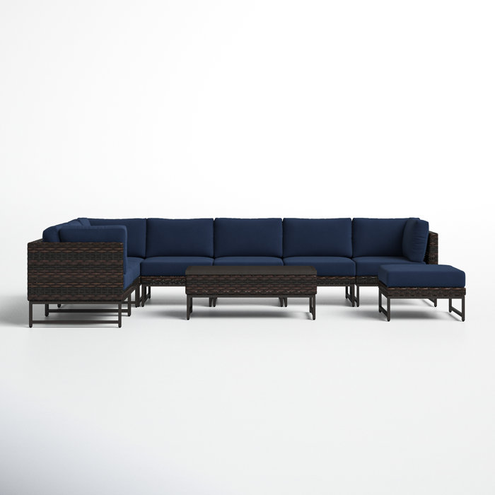 Joss and Main 9 Piece Rattan Sectional Seating Group with Cushion