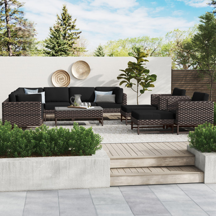 Joss and Main 13 Piece Rattan Sectional Seating Group with Cushions