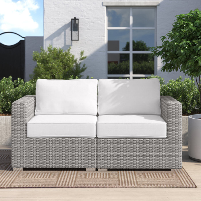 Joss and Main Conner 66" Wide Outdoor Wicker Loveseat with Cushions