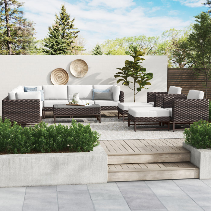 Joss and Main 13 Piece Rattan Sectional Seating Group with Cushions
