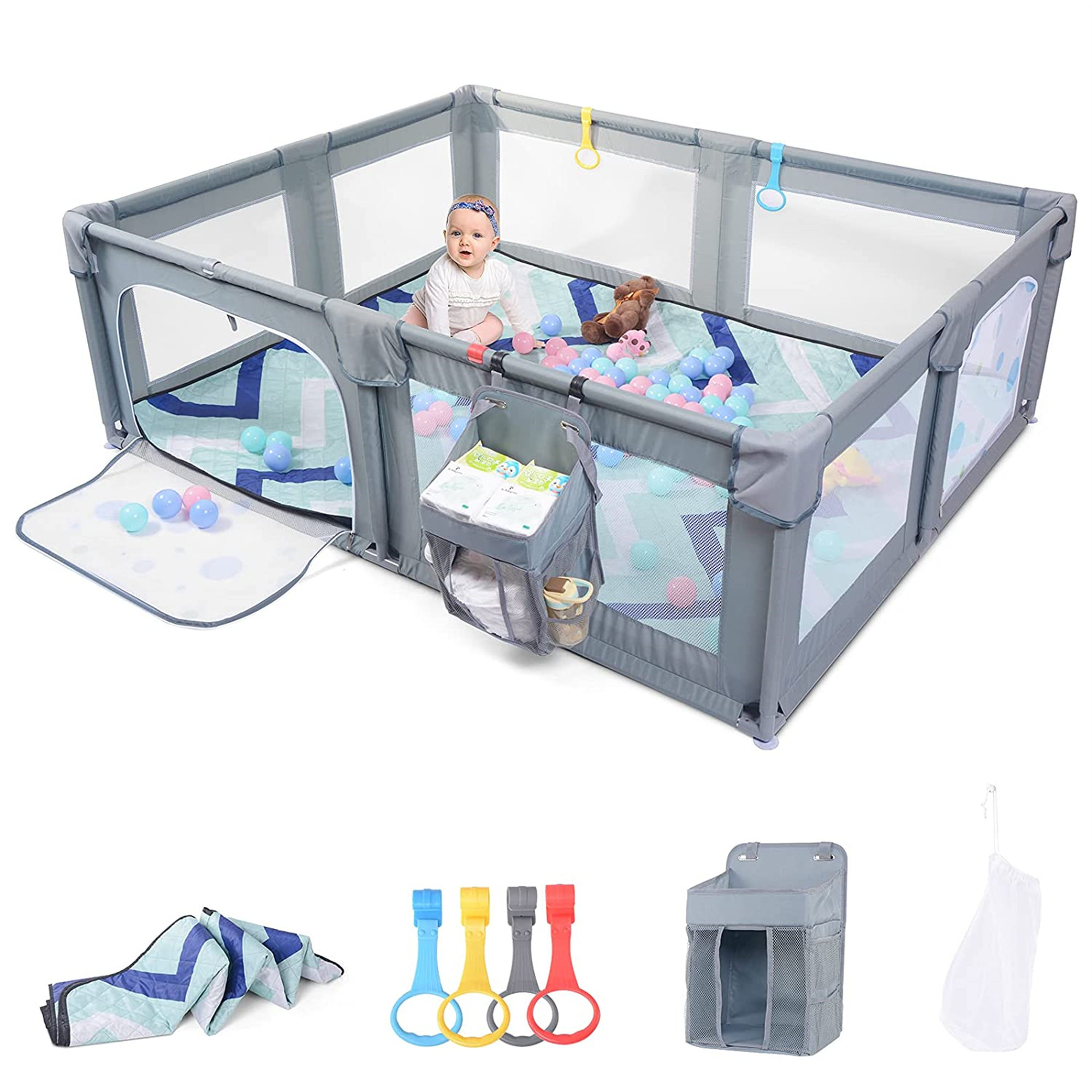 Zzgen Parc Pour Bebe Avec Tapis De Jeu Tres Grand Parc Pour Bebes Et Tout Petits Cour De Jeu Robuste Pour Bebe Avec Barriere Aire De Jeu Pour Cloture Pour Bebe Avec Filet